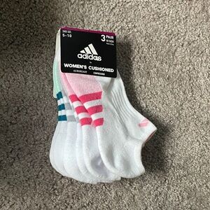 Adidas Women's Cushioned Socks - White with Pink and Teal Stripes